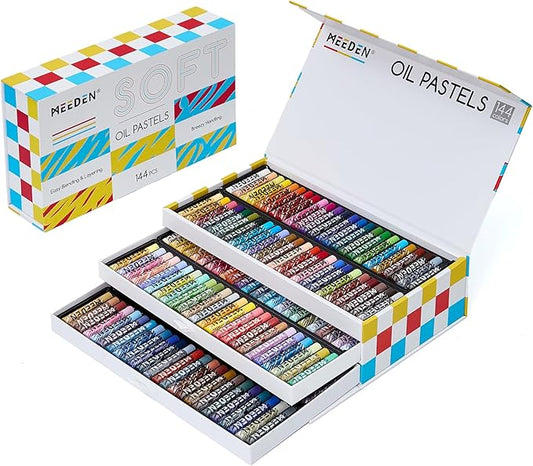 MEEDEN Soft Oil Pastels Set: 144 Vibrant Colors Art Oil Pastels for Blending Layering Shading Drawing - Smooth Oil Pastel Crayons for Artists Beginners Adults Teachers Christmas Painting