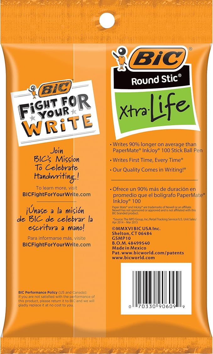BIC Round Stic Xtra Life Ballpoint Pen, Medium Point (1.0mm), Red, 10-Count (Pack of 2)