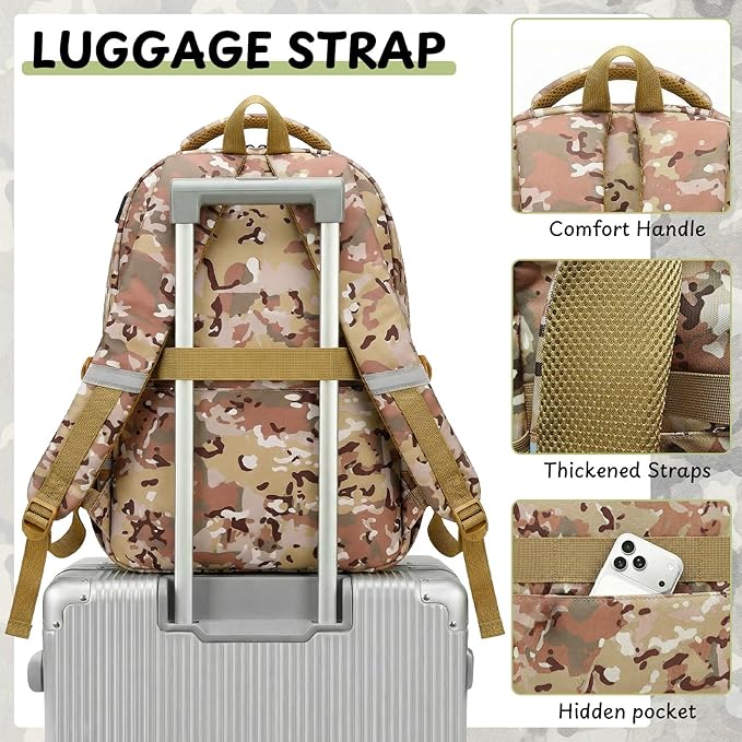 School Backpacks for Boys - 4pcs Camo Boys Backpacks with Lunch Box Set for Kids Teens Elementary Middle School, 18″ Large Capacity Students Bookbag, Perfect for Travel