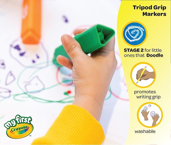 Crayola Triangle Toddler Markers (8ct), Easy Grip Washable Markers for Toddlers, Arts & Crafts Supplies, Coloring for Young Kids, Nontoxic