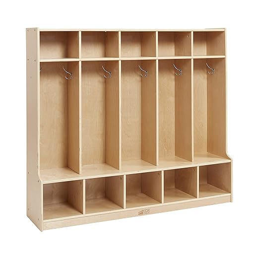 ECR4Kids 5-Section Coat Locker with Bench and Cubby Storage, Classroom Furniture, Natural