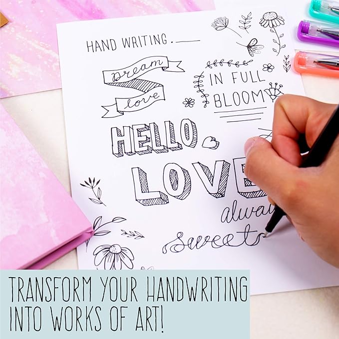 STMT DIY Make Your Mark Hand Lettering Set, Step-by-Step Beginner Modern Calligraphy Hardcover Workbook, Includes Practice Sheets, Stencils, Flexible Fine Tip & Brush Markers, DIY Calligraphy Kit