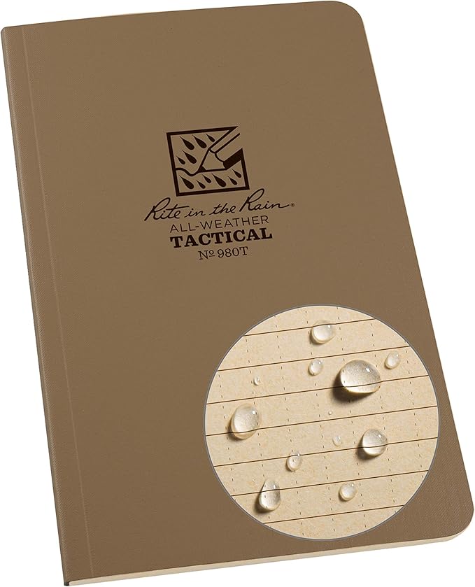 Rite in the Rain Weatherproof Leader Book, 4.625” x 7”, Tactical Tan Soft Cover, Universal Pattern with Army Reference Material (No. 980T)