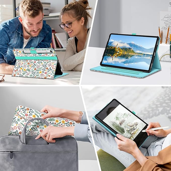 Fintie Case for Samsung Galaxy Tab S10 Lite/ S10 FE/ S9 FE 5G 10.9 Inch/Tab S9 11 Inch with S Pen Holder, Multi-Angle Viewing Protective Cover with Pocket, Auto Sleep/Wake, Spring Bloom