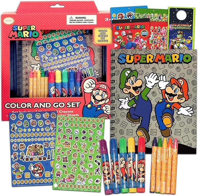 Nintendo Store Super Mario Sketchbook Set for Kids, Toddlers ~ 3 Pc Bundle with Mario Coloring Journal, Stickers, and More (Mario Drawing Pad Activity Kit)