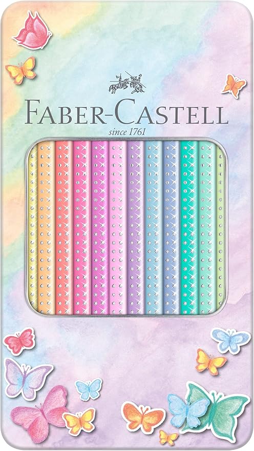 Faber-Castell Colouring Pencils Sparkle Pastel Pack of 12 Metal Case tin of 12