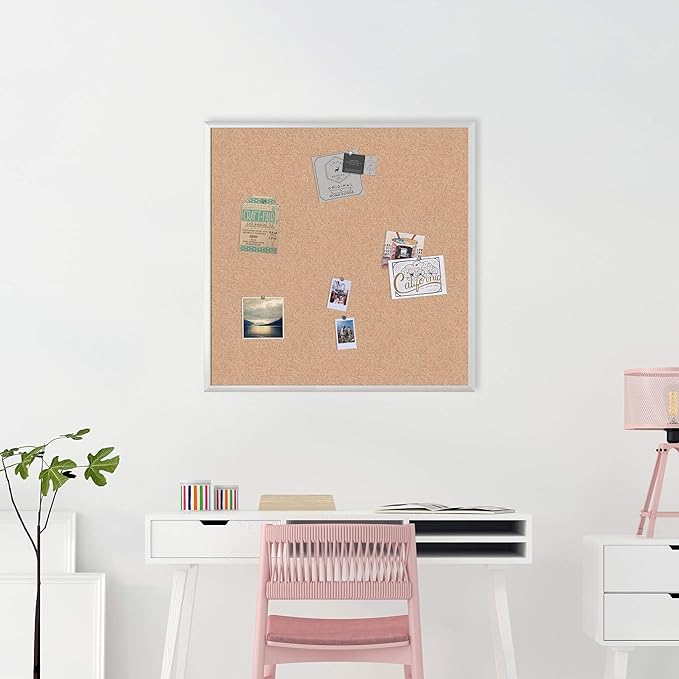 U Brands Cork Bulletin Board, 36" x 36" Inches, Silver Aluminum Frame (2877U00-01)
