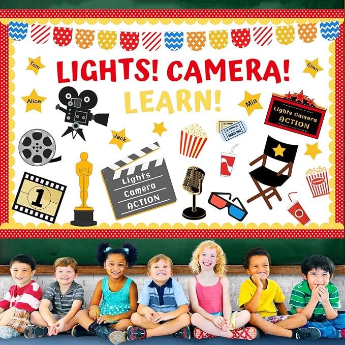 70Pcs Movie Night Bulletin Board Decorations Set, Welcome Back to School Classroom Decorations Kit Movie Theme Cutouts Decor for Classroom Home Office Chalkboard Wall Window Door