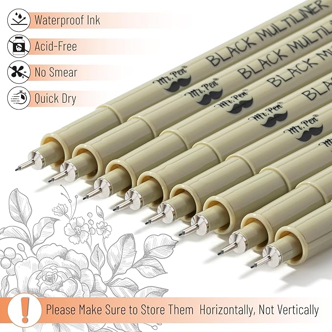 Mr. Pen - 0.2mm Micro Fine Point Pens, 8 Pack - Black Ink, Bible Journaling & Sketching