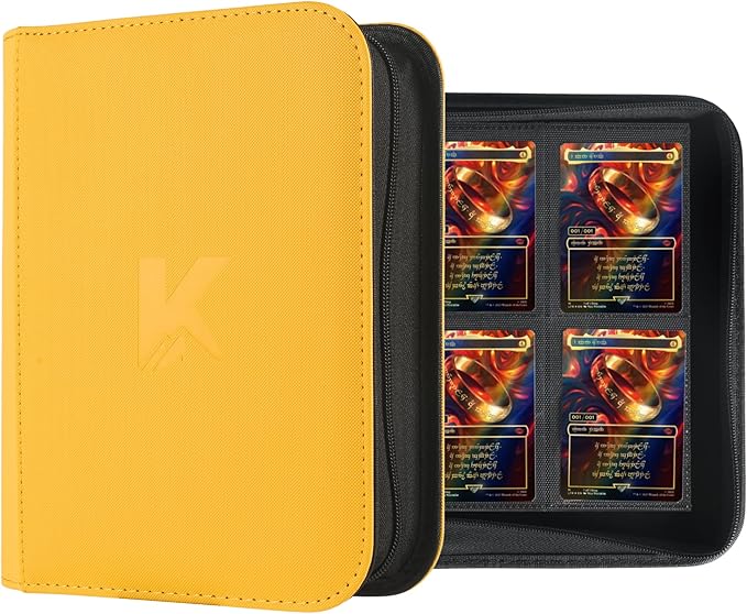 336 Card Binder, 4-Pocket Zipper Binder for Trading Cards, Side Loading Water-Resistant Album for MTG, TCG & Sports Cards (Yellow)