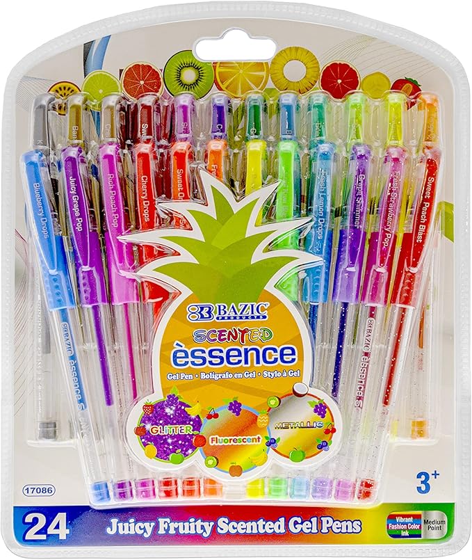 BAZIC Products Scented Glitter Neon Metallic Gel Pen, 24 Color Smooth Writing for Drawing Coloring Greeting Card Art Christmas Gift (24/Pack), 2-Pack