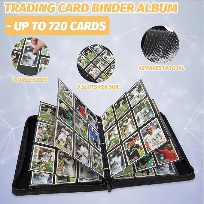 9 Pocket Card Binder, Premium Zip Trading Card Binder, 720 Double Sided Pocket PU Card Collection Binder, Collector Card Album, Card Folder for MTG, TCG, Sports Cards, Game Cards (Dark Green2)