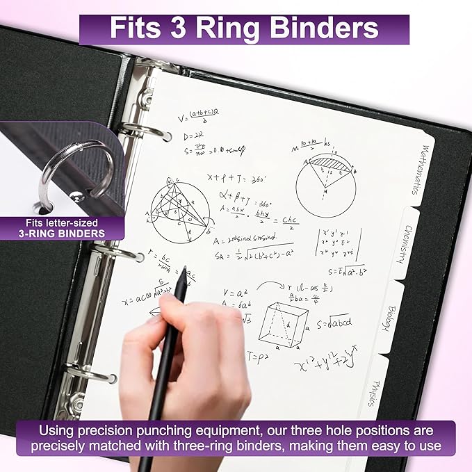 Binder Dividers with Tabs for 3 Ring Binder, 8.5 x 11 Paper Binder Dividers with Tabs 5 Tab Dividers for 3 Ring Binder, 4 Sets Page Dividers for School, Office and Home, 20 Dividers