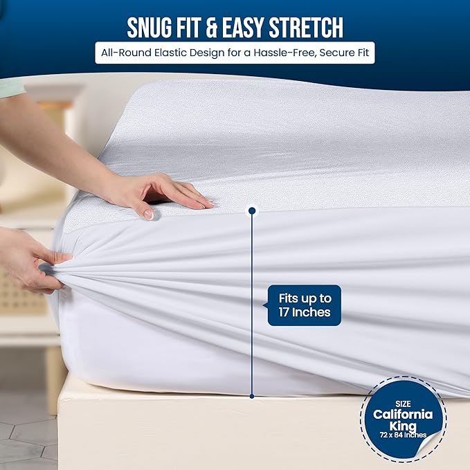 Utopia Bedding Waterproof Mattress Protector California King Size 2 Pack, Premium 200 GSM Terry Mattress Cover, Soft & Breathable Bed Cover, Fitted Sheet Style with Stretchable Deep Pocket 17" (White)
