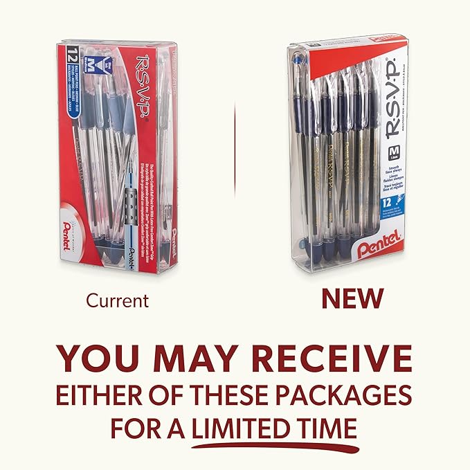 Pentel RSVP Ballpoint Pen, (1.0mm), Medium Line, Blue Ink, 12 Pack (BK91PC12C)