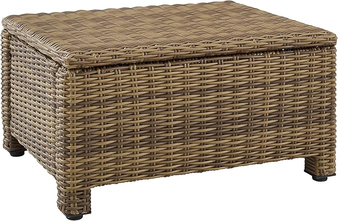 Crosley Furniture Bradenton Wicker Outdoor Ottoman Foot Rest for Patio, Deck, Porch, Brown with Gray Cushions