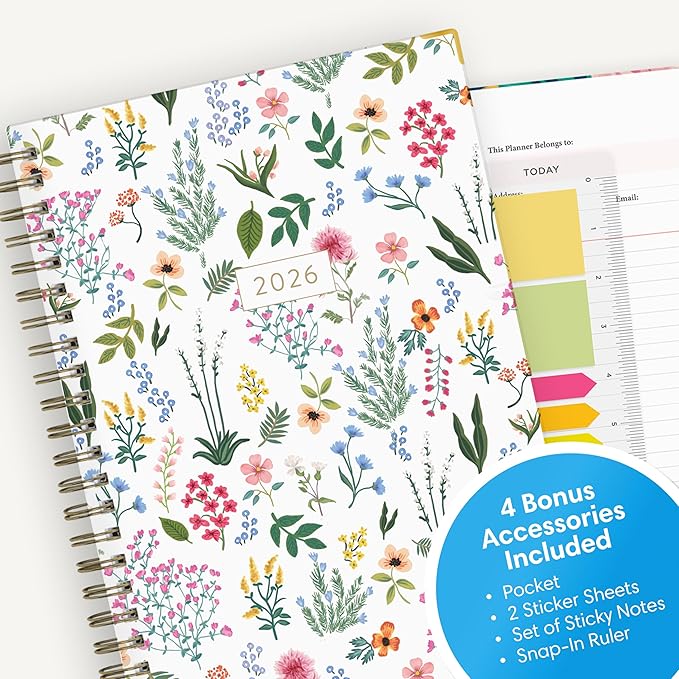 Blue Sky 15 Month 2026 Weekly and Monthly Planner Calendar, October 2025 - December 2026, 5" x 8", Hard Cover, Durable Twin Wire Binding, Laminated Tabs, Storage Pocket, Includes Ruler, Sticky Notes & Stickers, Londonberry