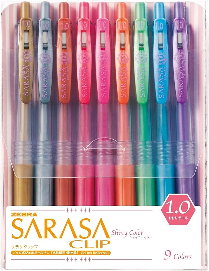 Zebra Sarasa Clip 1.0, 9 Shiny / Metallic Color Set (JJE15-9CA)