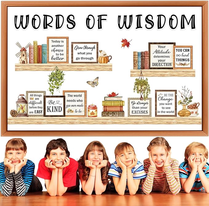 Qilery Bookshelf Bulletin Board Set Words of Wisdom Motivational Classroom Decor Reading Library Bulletin Board Set Inspirational Cutout for Back to School Classroom Decoration