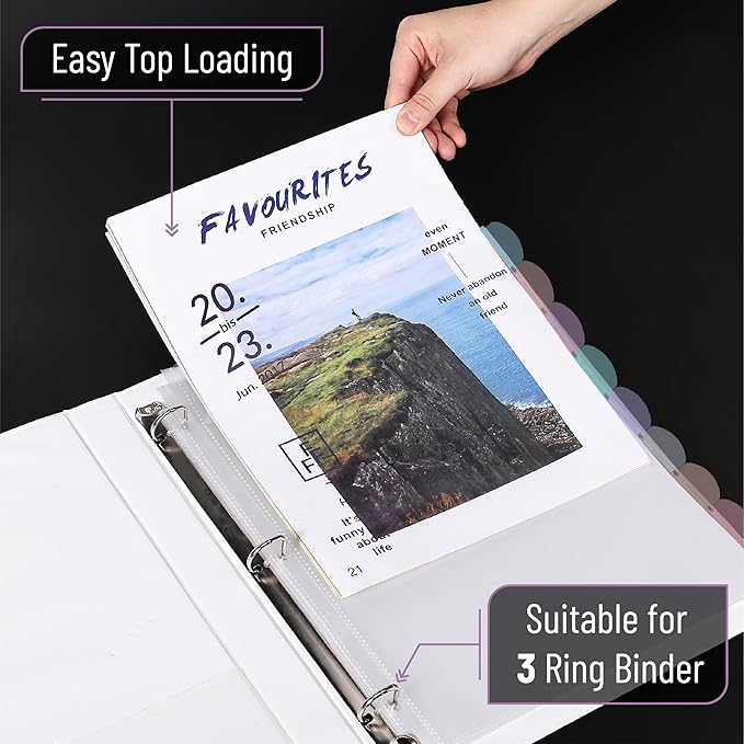 Mr. Pen- Clear Sheet Protectors with Tabs, 8 Tabs, 8 Sets, Clear Plastic Dividers for 3 Ring Binder, Insertable Index Page Divider Multicolor Tabs