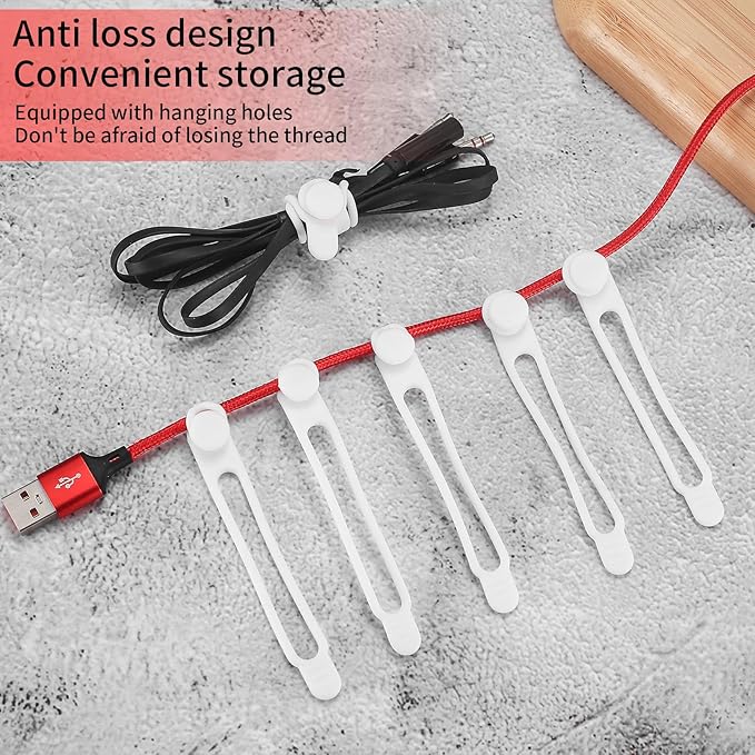 25 Pcs Silicone Cable Ties, Reusable Cable Straps Wire Organizer, Cable Management Cord Organizer for Fastening Earphone Phone Charger Home Office Desk Kitchen Appliances Cable Cords Wires