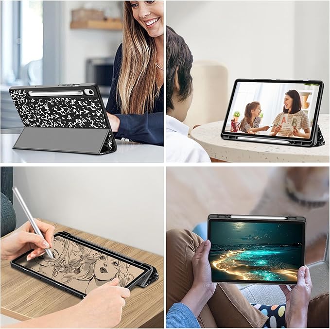 Fintie Slim Case for Samsung Galaxy Tab S10 Lite/ S10 FE/ S9 FE 5G 10.9 Inch/Tab S9 11 Inch with Built-in S Pen Holder, Soft TPU Smart Stand Back Cover Auto Wake/Sleep Feature, Composition Book Black
