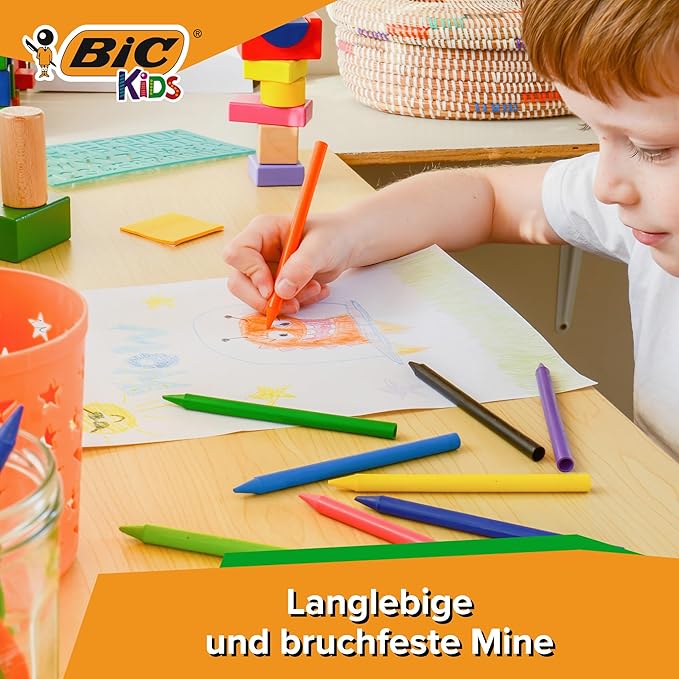 BIC Kids Plastidecor Colouring Crayons, Crayons for Drawing and Crafts, Assorted Colours, Pack Of 24