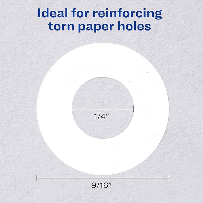 Avery Self-Adhesive Polyvinyl Standard Diameter Hole Reinforcements, White, 1,000 per Pack (5720)