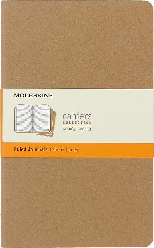 Moleskine Cahier Journal, Soft Cover, Large (5" x 8.25") Ruled/Lined, Black, 80 Pages (Set of 3)