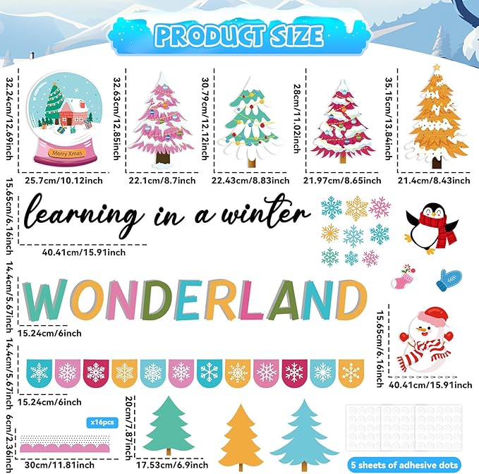 Winter Wonderland Bulletin Board Set Classroom Decorations Christmas Paper Cutouts Learning in The Winter Wonderland Bulletin Board Xmas Tree Snowmen Snowflake Cutout for School Home Decor Supplies