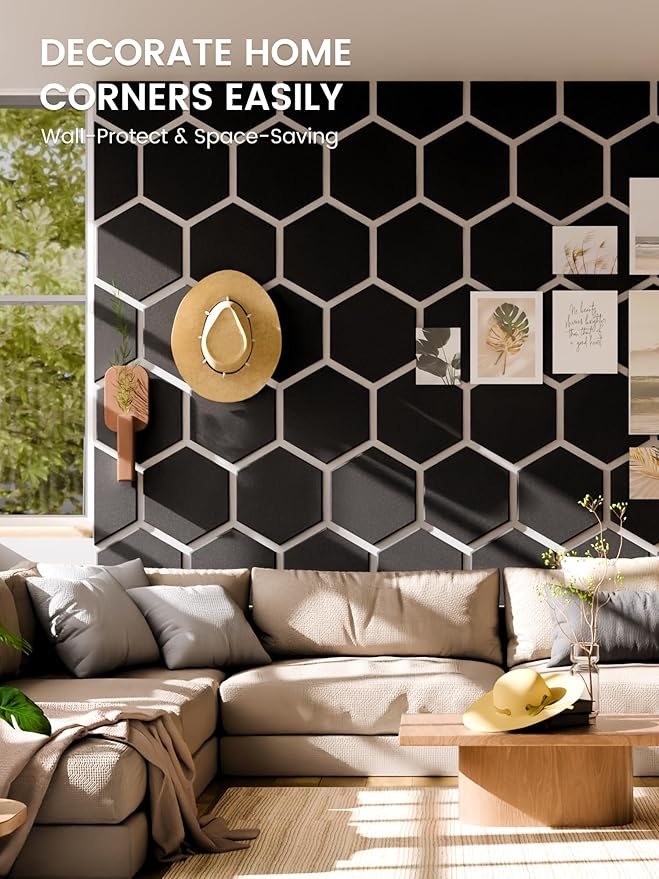 Fluxynara Hexagon Cork Board Alternative for Walls Decor-8-Pack Felt Bulletin Board Tiles,with 30 Pushpins,50 Adhesive Tabs for Office,Classrooms & Home Pin Board Felt Board-Black