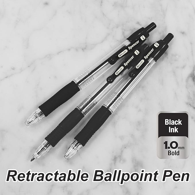 BAZIC PRODUCTS Gel Pens, Spencer Retractable Gel Pen, 1.0 mm Bold Tip for Smooth Writing for Office, School, or Teacher Use, Premium Writing Pens (5/Pack), 24-Pack