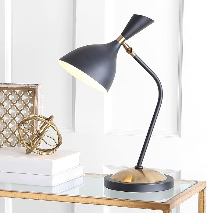 JONATHAN Y 21.5" Black/Gold Retro Mid-Century LED Table Lamp for Home Office, Adjustable Task Light with Black Iron Shade, Bedside Nightstand Lamp, LED Bulb Included JYL9065A