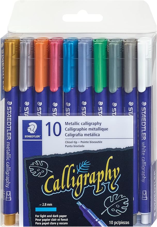 Staedtler metallic calligraphy markers, 10 metallic colours for light and dark paper, 8325 TB10