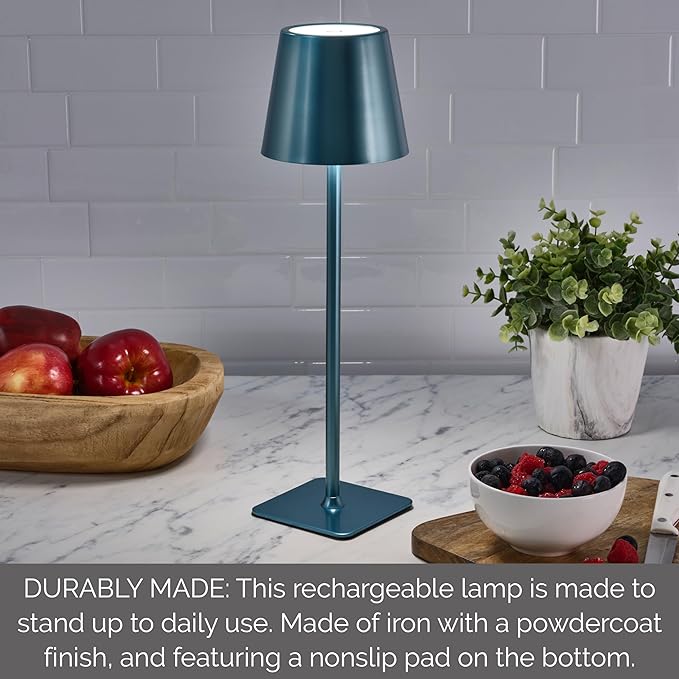 Mikasa 14.8-Inch Blue Rechargeable LED Lamp with Touch Control - Elegant Blue Aluminum Design, 5000mAh Battery, 3 Light Colors, Stepless Dimming, Perfect for Home Office, Living Room, Bedroom