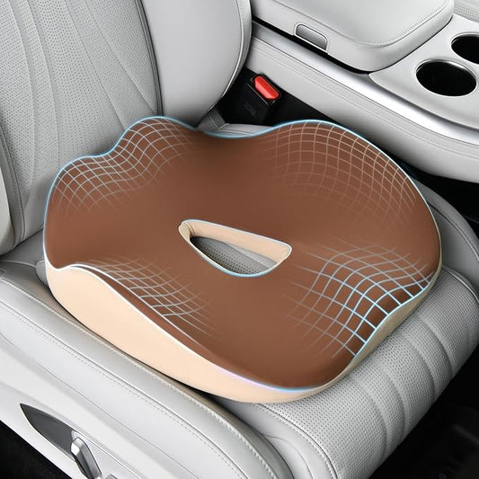 Coverado Car Seat Cushion with Memory Foam, Ergonomic Driving Seat Cushion Back Pain Relief, Thickness: 4.31 inches Non-Slip Washable Cushion for Car, Driver, Office, Wheelchair