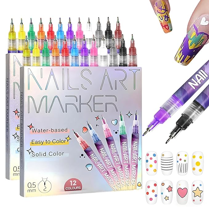 12 Colors Nails Art Pens Set,Upgraded 3D Nails Art Markers for Gel Nails,DIY Nails Art Marker Drawing Painting Liner Pen,Nails Art Nail DIY Decoration for Kids (B-2 Set)