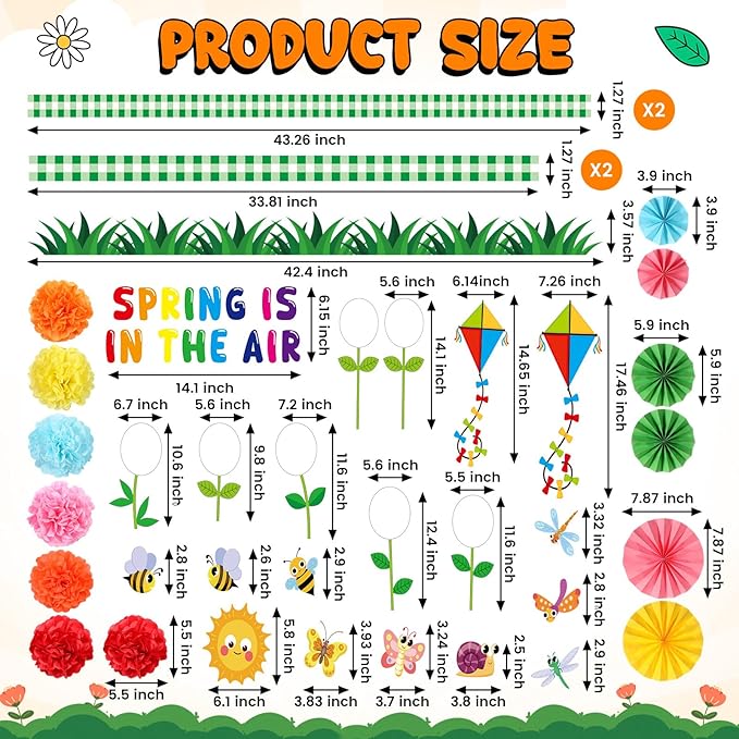 Spring Bulletin Board Decorations Set March Flowers Bulletin Board with 3D Paper Floral Cutouts Classroom Decorations Back to School Wall Decor Party Favor(Spring is in The Air)