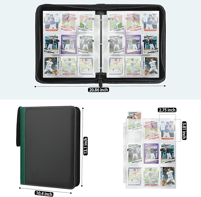 9 Pockets Trading Card Binder with Sleeves Card Organizer, 900 Double Sided Pocket PU Card Collection Binder, Baseball Binder,for Sports Card, MTG, TCG Yugioh Card (Green)