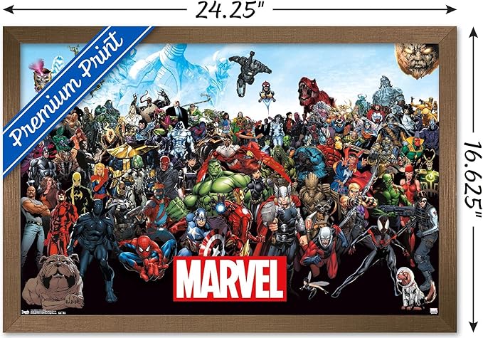 Marvel Comics The Marvel Lineup Wall Poster, 22.4L" x 14.7W", Bronze Framed Version