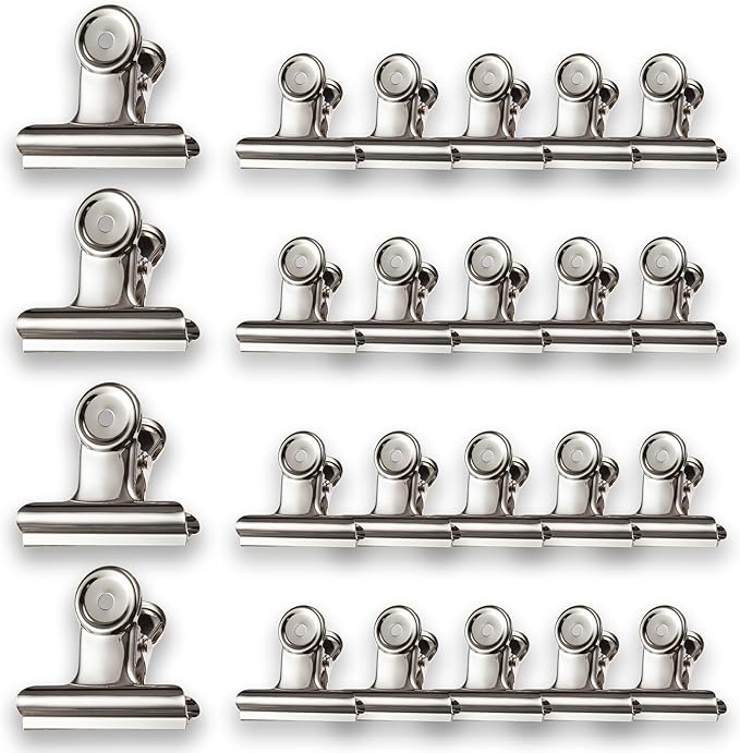 Stainless Steel Metal Hinge Clips Assorted Pack, Large Bulldog Clips 3 Inch & 2 Inch, Bull Hinge Clip for Crafts, Photo, Drawing, Backdrop, Food Bags at Home, Office, School (Silver)