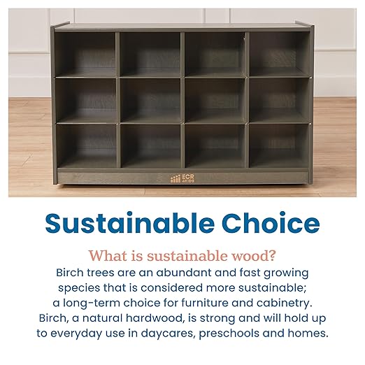 ECR4Kids 12 Cubby Mobile Tray Storage Cabinet, 3x4, Classroom Furniture, Grey Wash