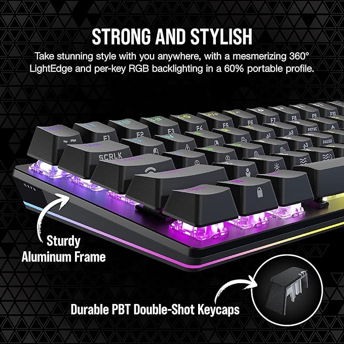 Corsair K70 PRO Mini Wireless 60% (CH-9189014-NA) Mechanical Cherry MX Speed Switch Keyboard with RGB Backlighting - Black (Renewed)