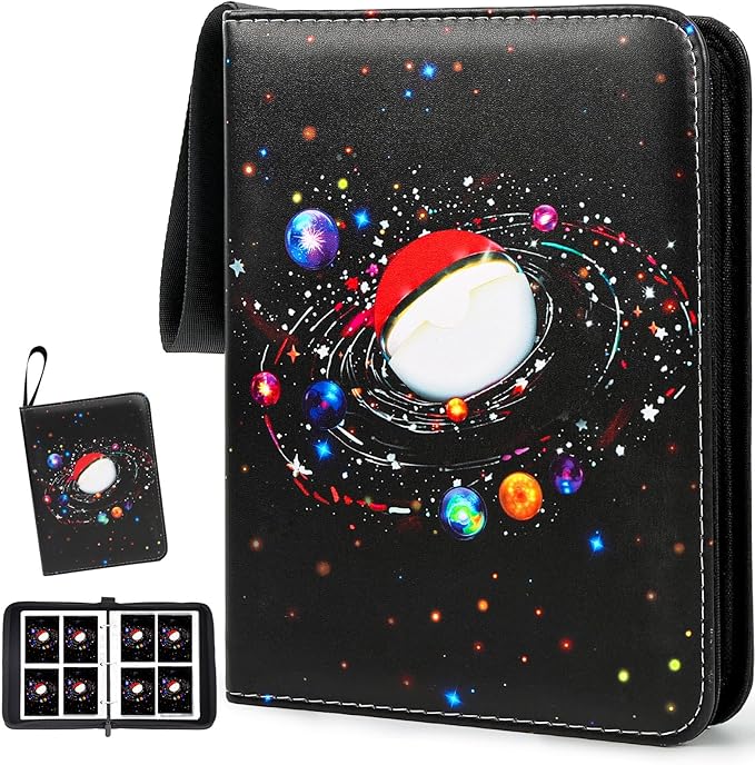 400 Pocket Trading Card Binder with 50 Removable Sleeves, Portable Zippered Card Holder, Collection Album Book Case Storage for MTG, TCG, Sports, Game Cards (Starlit Sky)