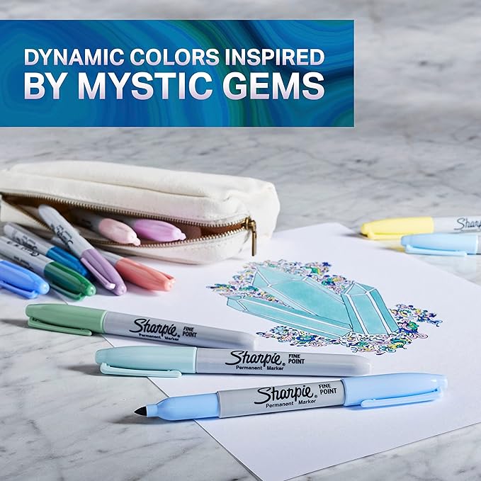 Sharpie Permanent Markers Fine Point Featuring Mystic Gem Color Markers Assorted 24 Count