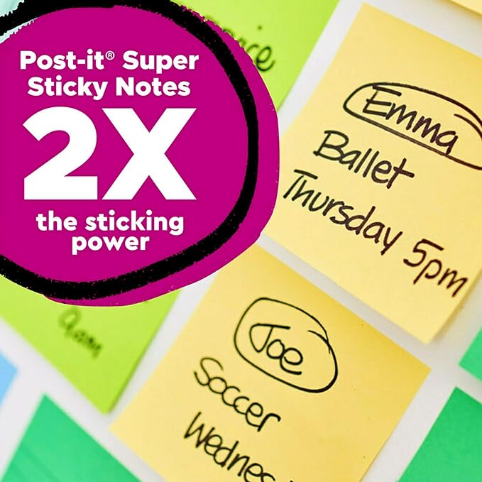 Post-it Super Sticky 100% Recycled Notes, 4 Sticky Note Pads, 4 x 6 in., 2X The Sticking Power, New Year Organization or Second Semester School Supplies, Canary Yellow