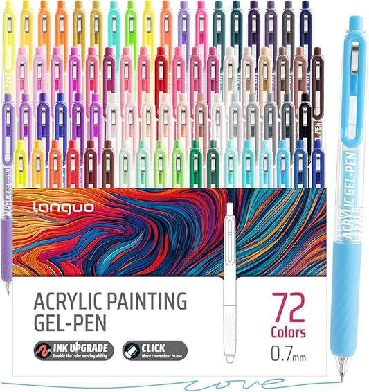 Gel Pens For Coloring, 72 Colors Retractable Colored Pens for Black Paper & White Paper, 0.7mm Fine Point Colorful Pens for Coloring, Writing, Drawing, Journaling, Note Taking, Office, Home
