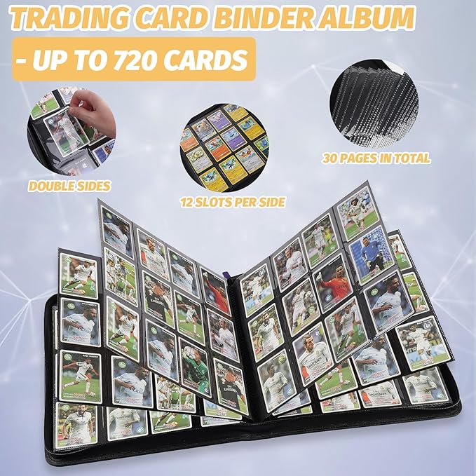 Trading Card Binder 12 Pocket, GERMUN PU Cover Card Binder for 720 Cards, Premium Trading Card Holder Folders, Double Sided Pocket Card Album for MTG, TCG (Purple)