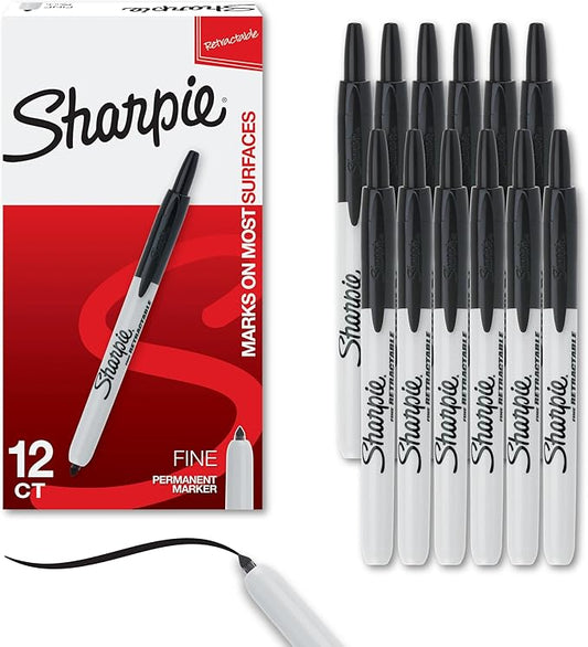 Sharpie Retractable Permanent Markers Fine Tip Marker Set Office Supplies Teacher Supplies Black 12 Count
