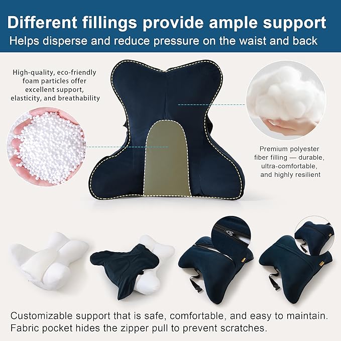 Lumbar Support Pillow(Pat. Pend) – Multi-Functional Ergonomic Back Cushion for Office Chair, Car Seat & Sofa, Reading Pillow with Firm Multi-Zone Support to Relieve Lower Back Pain,Teal Blue